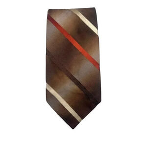 WEMLON by Wembley Vintage Thin Striped Tan Hazelnut & Red Tie 55" x 4"